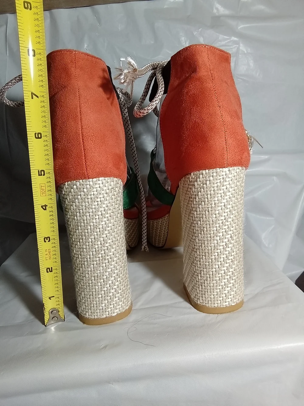 Block Heel Colorblock Espadrille Platform Sandals. Yellow, Green & Orange